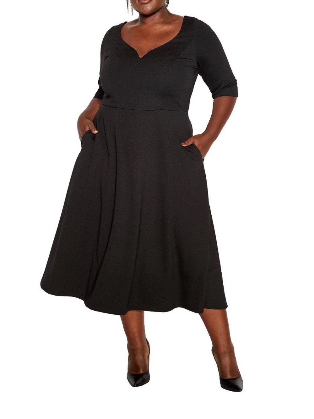 City Chic Black Midi V-Neck Dress